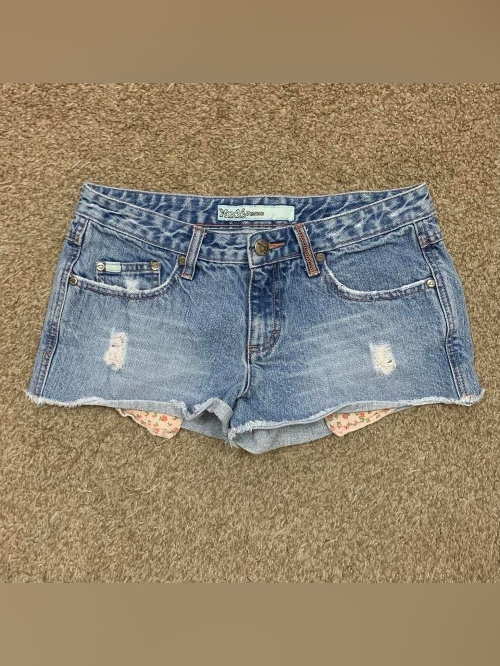 Vintage Y2K Mudd Low Rise Micro Mini Booty Shorts Juniors 7 Floral Lined Pockets